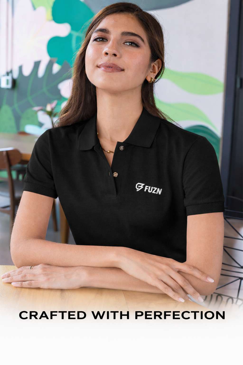 FUZN Women’s Black Polo T-Shirt – Premium Fit